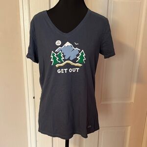 Life is Good Get Out Crusher Lite T Size M Women's Short Sleeve V-neck Mountains